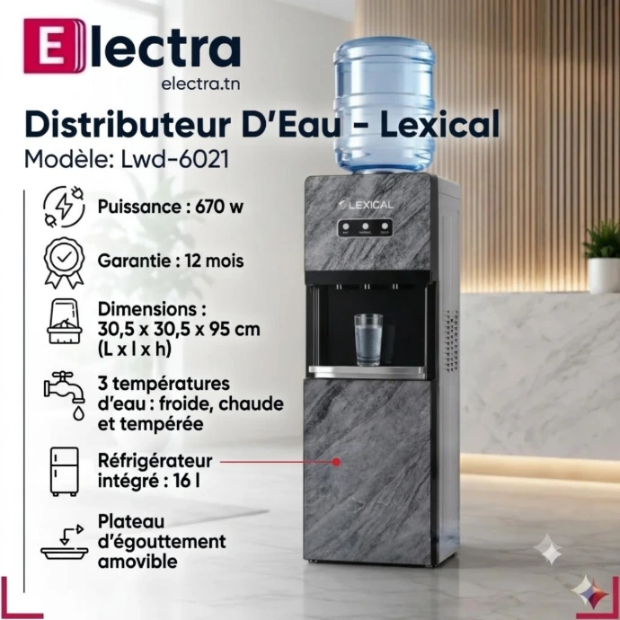 Distributeur d'Eau Avec Réfrigérateur Lexical LWD-6075-8 - Marbre Bleu