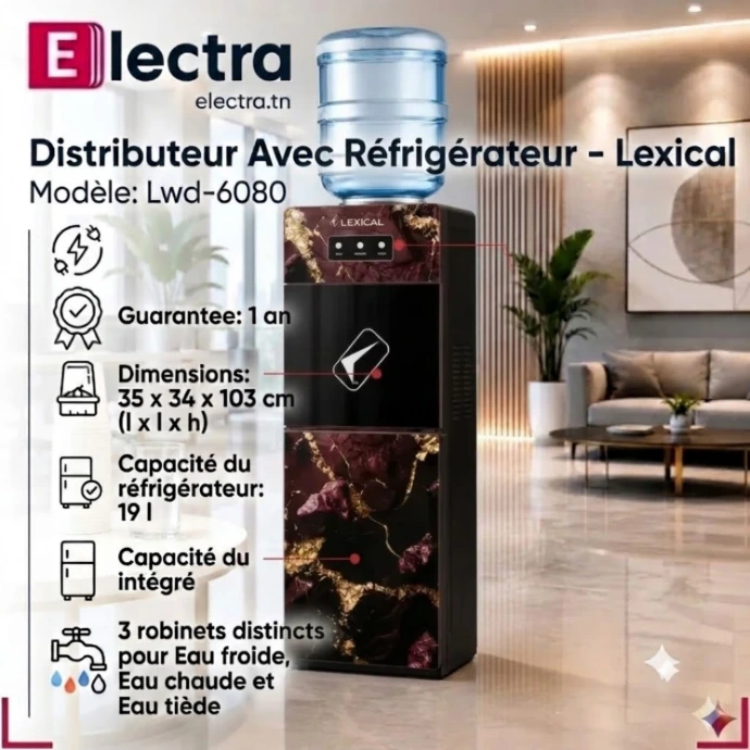 [LWD-6080-4] Distributeur d'Eau Avec Réfrigérateur Lexical LWD-6080 - Marbre Rouge