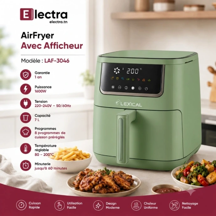 AirFryer avec Afficheur Lexical 7 L -1600W- Vert