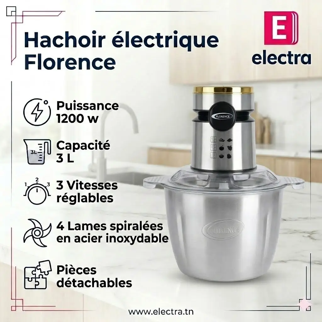 Hachoir Electrique Florence-1200W - Noir-electra.webp