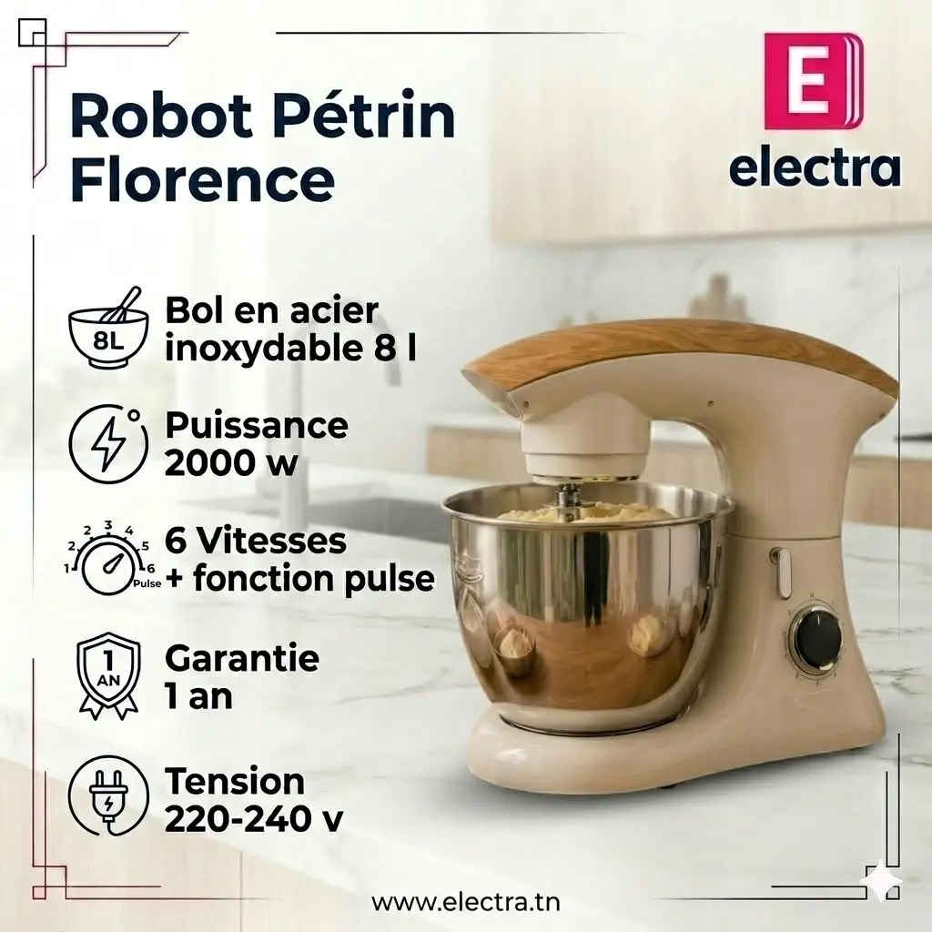 Robot Pétrin Florence 8L - 2000W - electra.webp