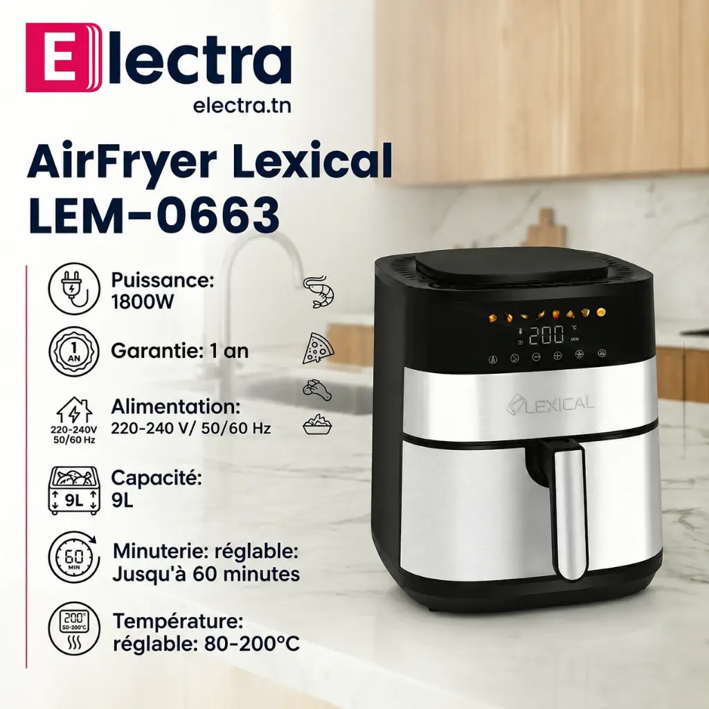 AirFryer Avec Afficheur Digital-Lexical 9L -1800W-electra.webp