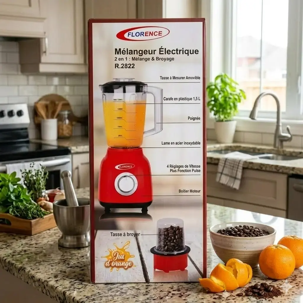 Blender Avec Moulin A Epices 1,5L -Florence - 1000W- Rouge4 (2).webp