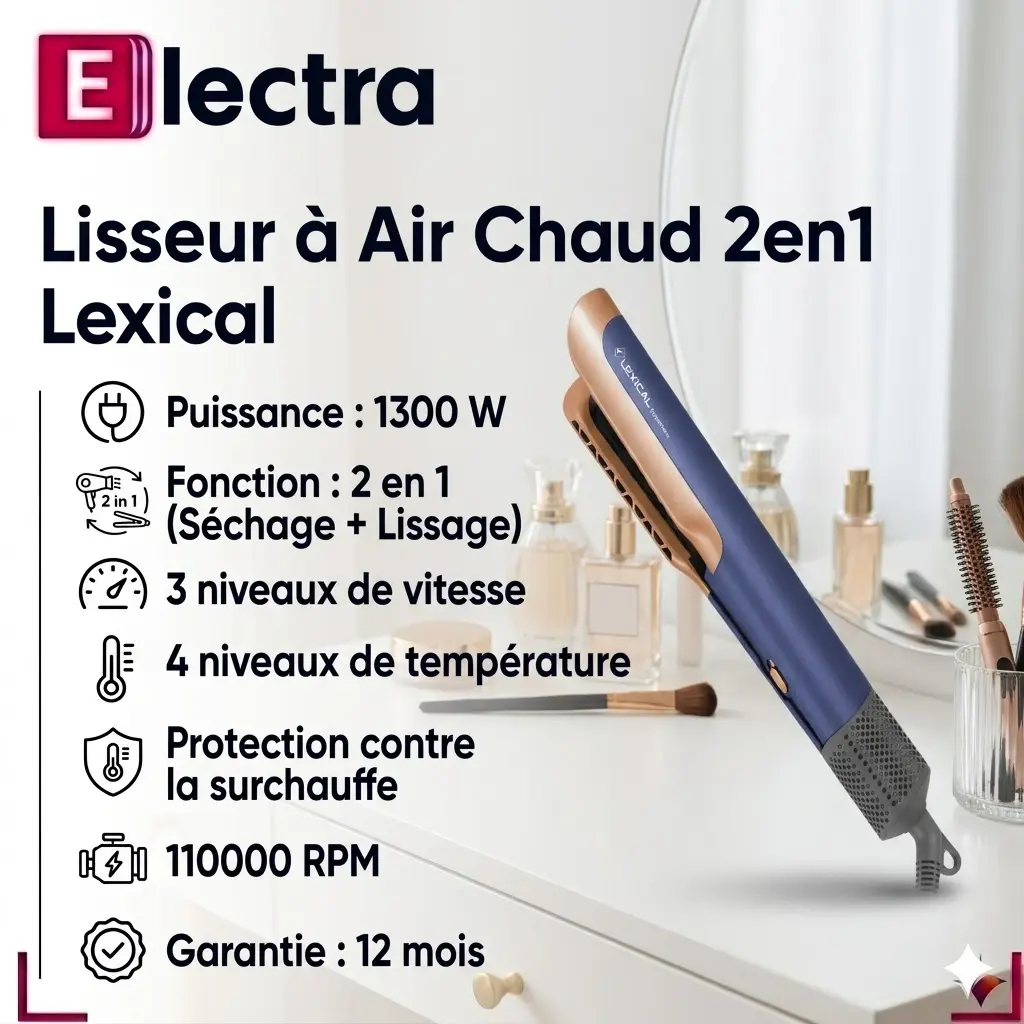 Lisseur à Air Chaud 2en1 Lexical- 1300 W Bleu3.webp