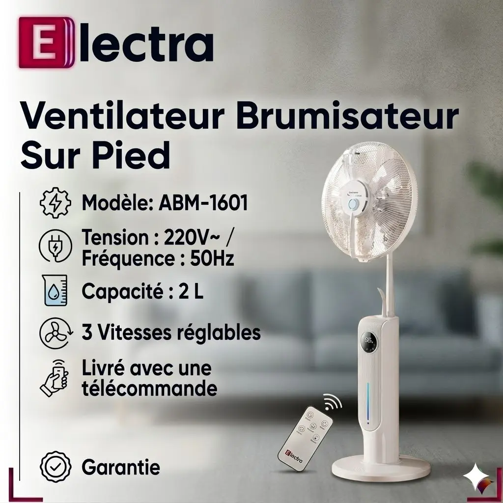 Ventilateur Brumisateur Sur Pied- 3 Vitesses- 85W.webp