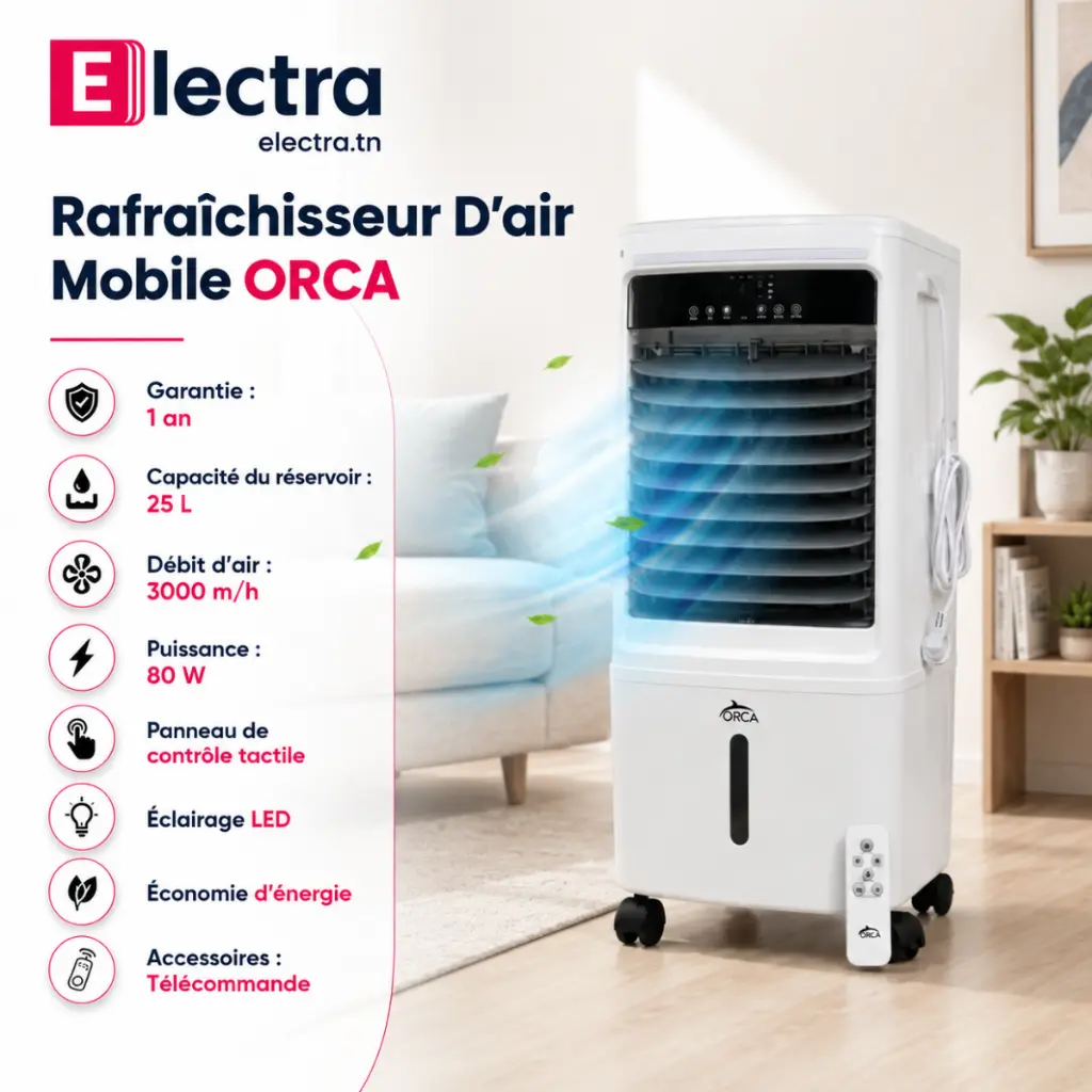 Rafraîchisseur d’Air Mobile ORCA - 25L -80W Gris-electra.webp