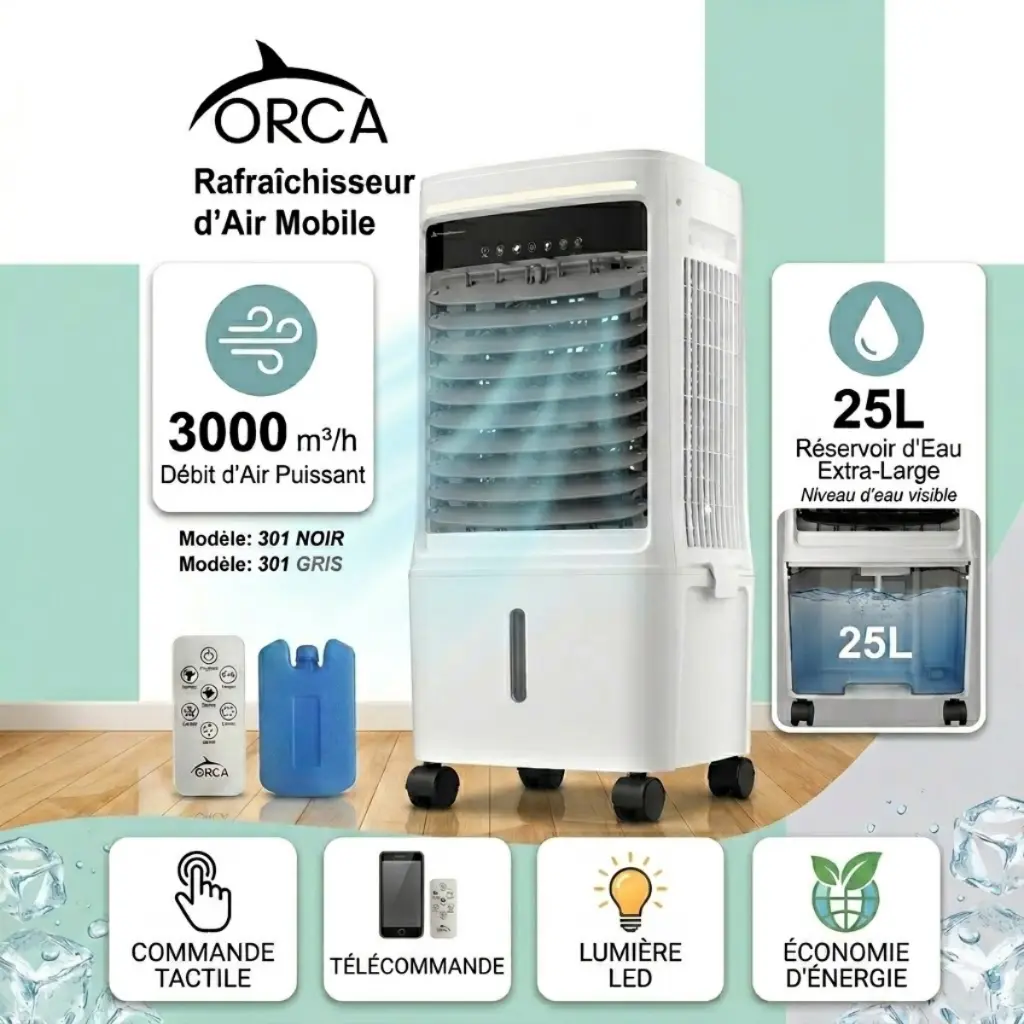 Rafraîchisseur d’Air Mobile ORCA - 25L -80W- Gris (4).webp