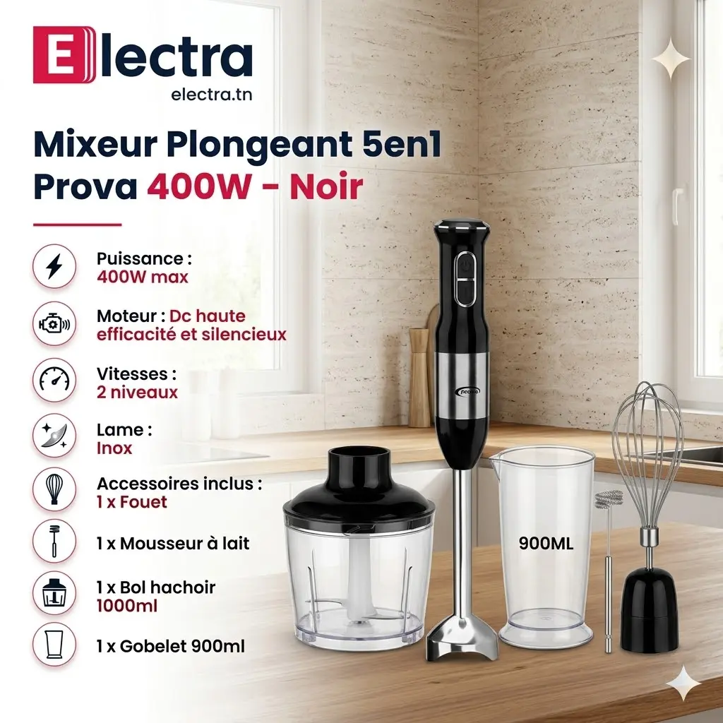 Mixeur Plongeant 5en1 Prova 400W - Noir xx.webp