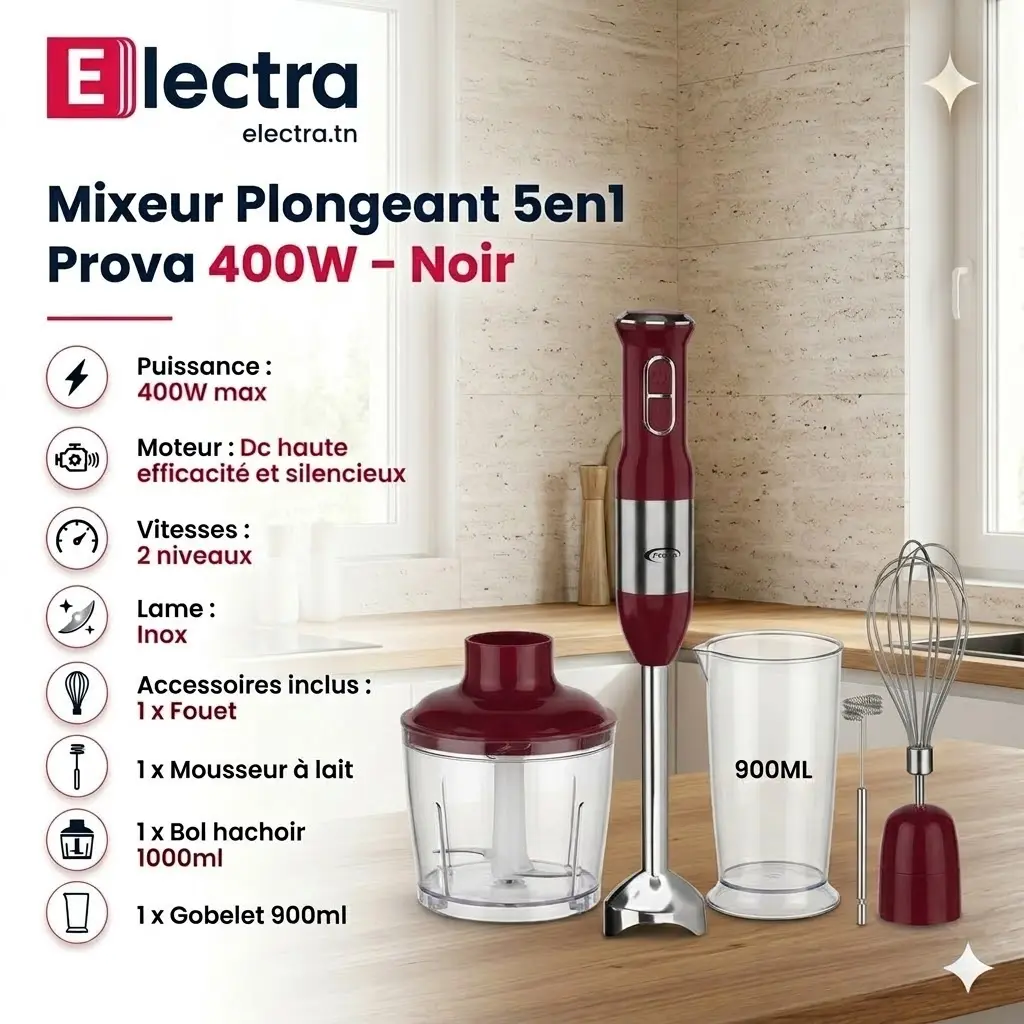 Mixeur Plongeant 5en1 Prova 400W - Rouge X.webp