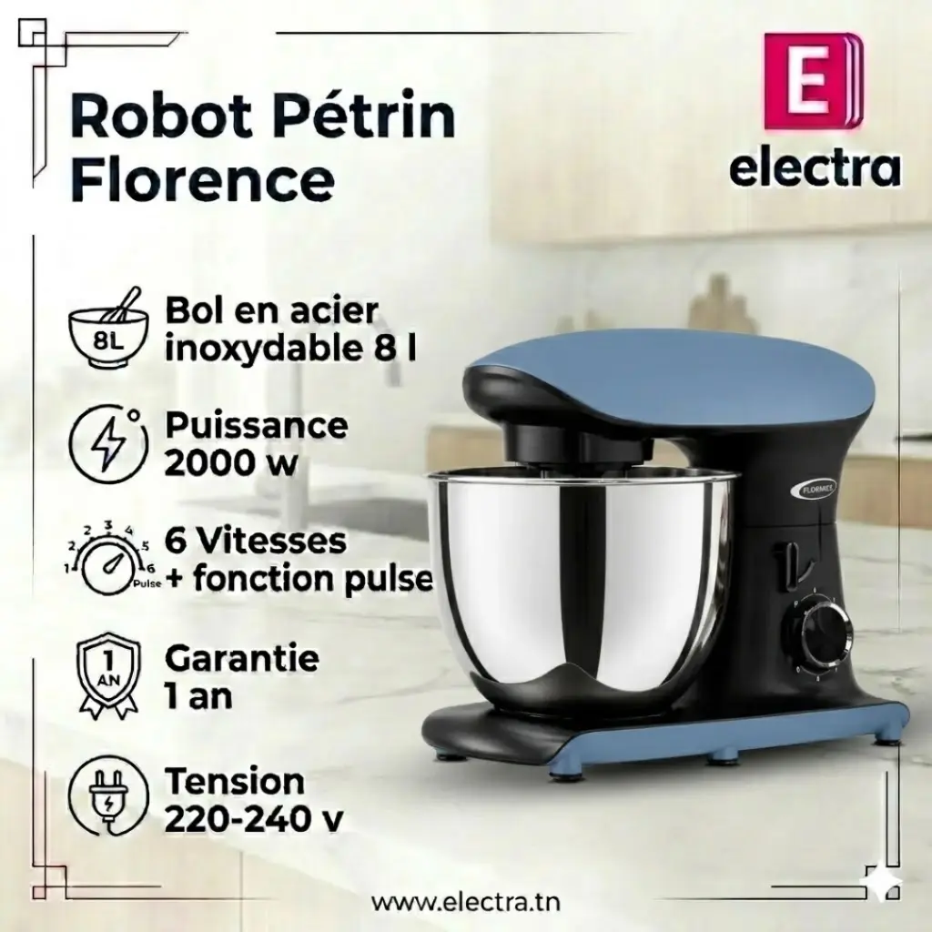 Robot Pétrin Florence  8L - 2000W - Bleu.webp