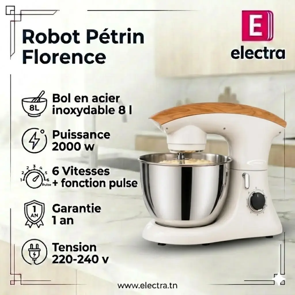 Robot Pétrin Florence  8L - 2000W - Beige.webp
