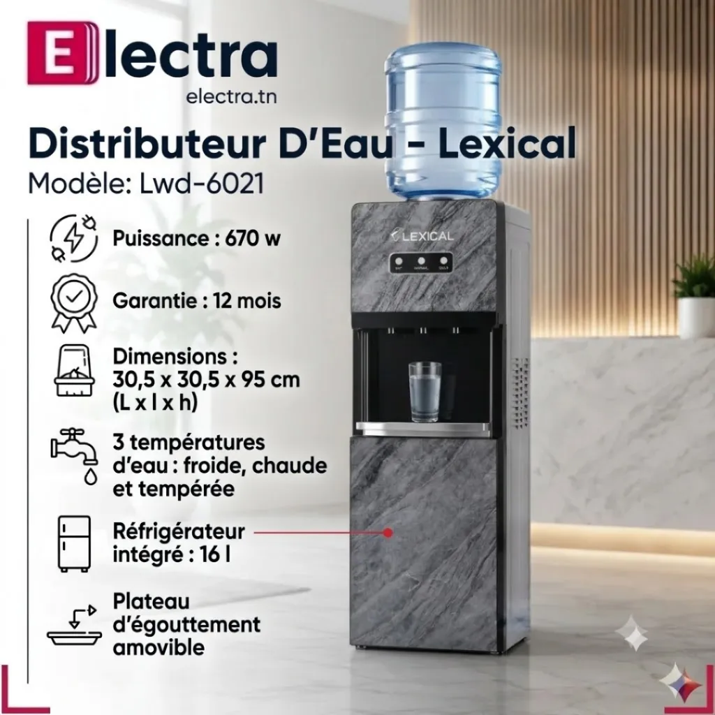 Distributeur d'Eau Avec Réfrigérateur Lexical LWD-6075-8 - Marbre Bleu (4).webp