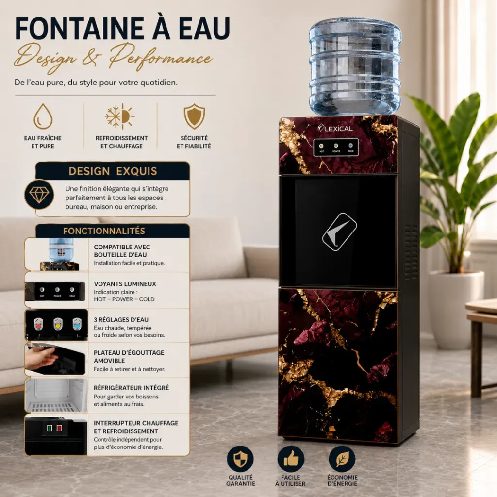 Distributeur d'Eau Lexical Avec Réfrigérateur -670 W- LWD-6080- Rouge.webp