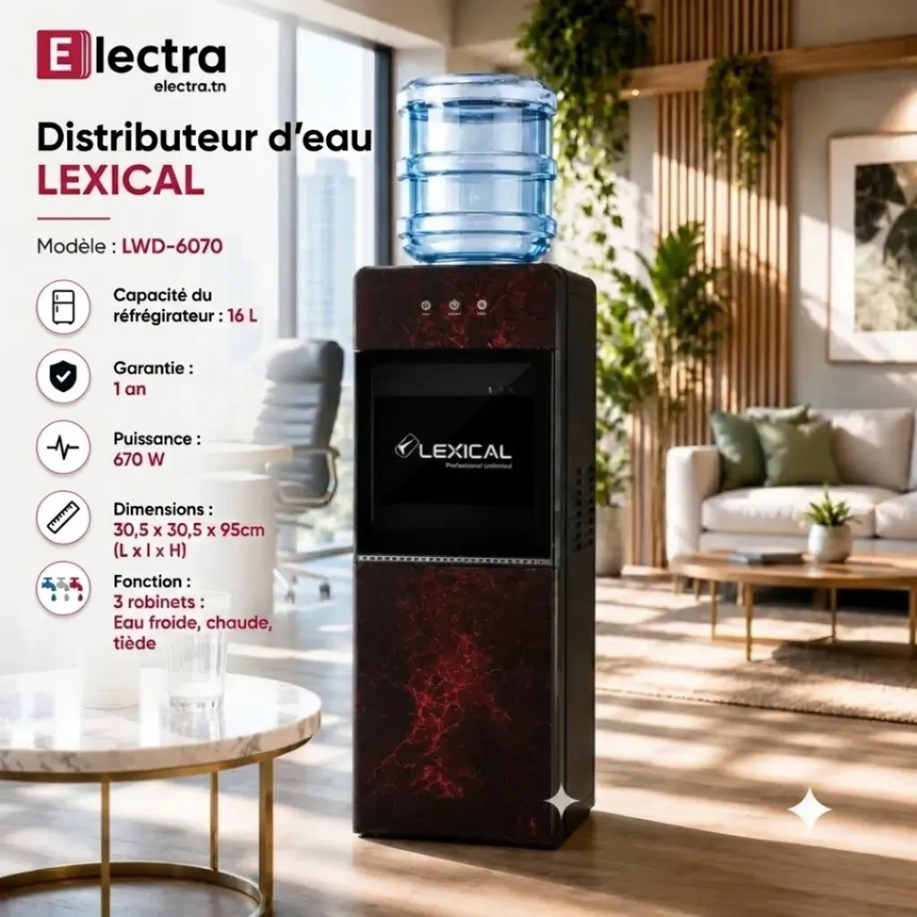 Distributeur d'Eau Avec Réfrigérateur Lexical LWD-6070 - Rouge (4).webp