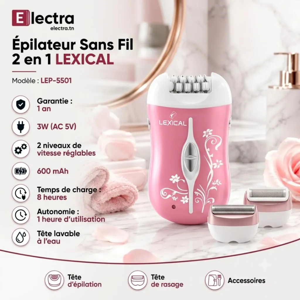 Epilateur Sans Fil 2 en 1 Lexical LEP-5501- 3W.webp