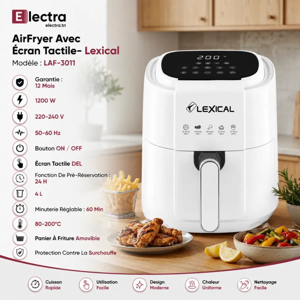 AirFryer Lexical 4L Avec Ecran Tactile 1200 W LAF-3011- Blanc.webp