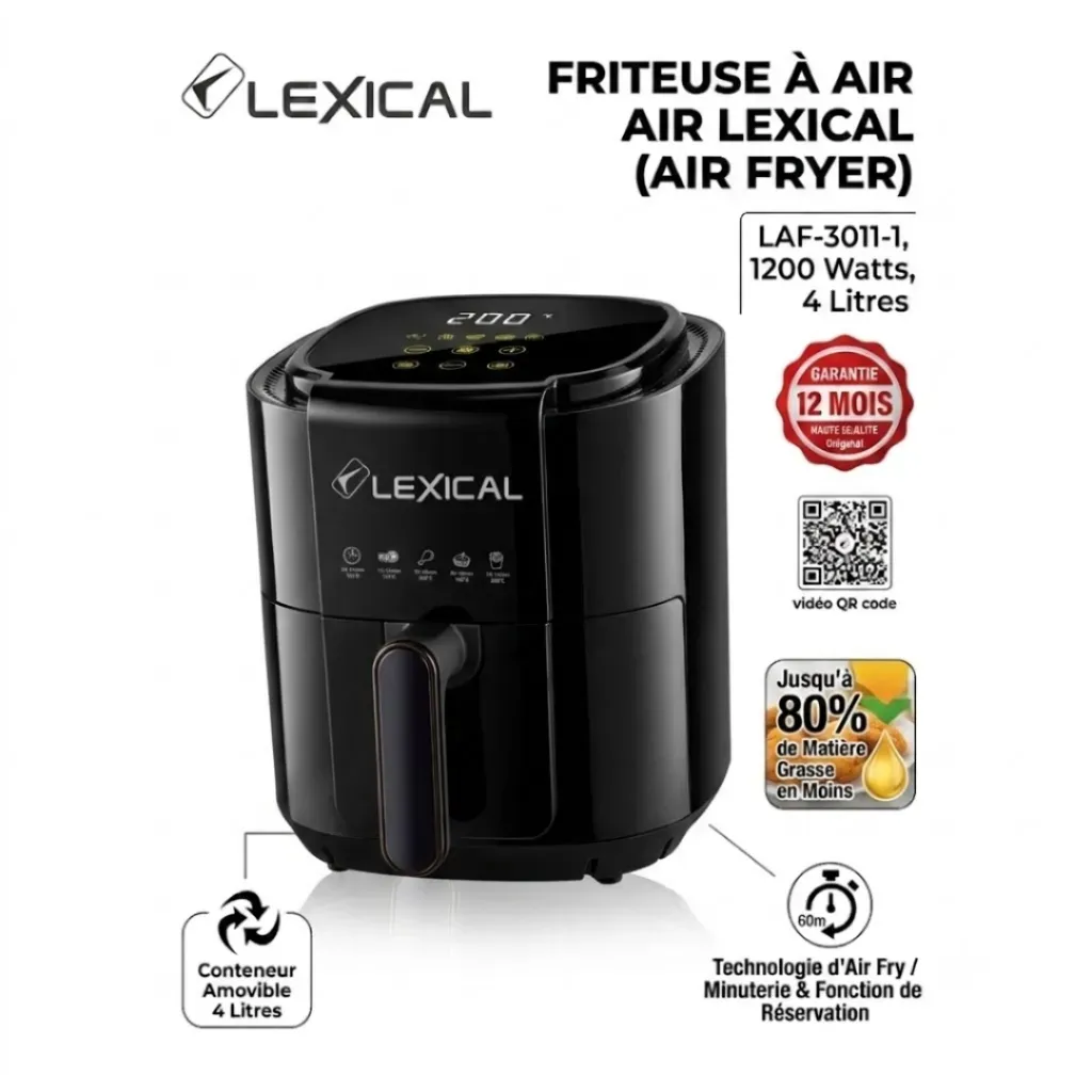 AirFryer Sans Huile 1200W 4L Lexical LAF-3011-1 - Noir (3).webp