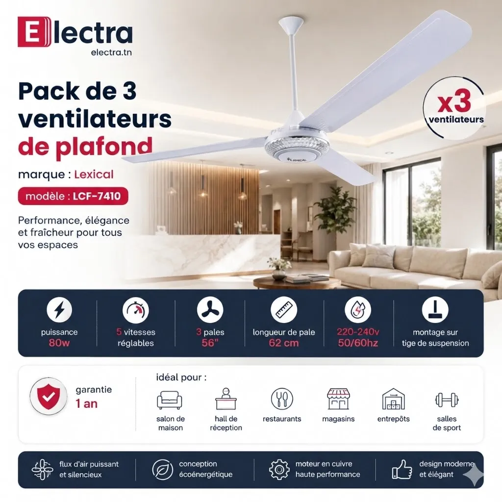 Pack 3 Ventilateurs de Plafond Lexical 56 80W argent 7410-8 (5).webp