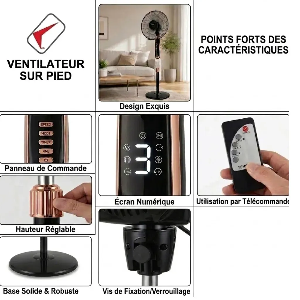 Ventilateur sur Pied Lexical 16 Avec Télécommande 60W Rose Gold (2).webp
