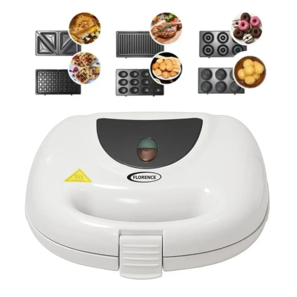 Appareil De Cuisson 6en1 Florence 1500W Zouza , Panini , Gauffre , Donut , Maamoul,Croque-Monsieur - Blanc