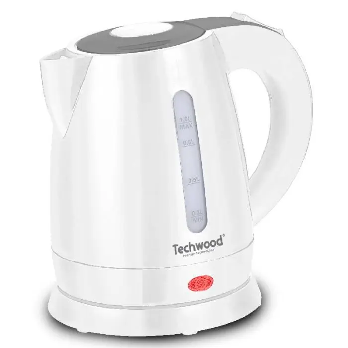 Bouilloire Techwood Blanc 1L, Arrêt Automatique & Protection Surchauffe, Couvercle Sécurité – TB-1023