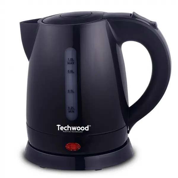 Bouilloire Techwood Noir 1L, Socle 360°, Arrêt Automatique & Protection Surchauffe – TB-1056