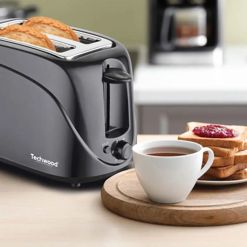 [TWTO60112] Grille-Pain Techwood Noir 2 Fentes, Contrôle Brunissage & Éjection Automatique – TGP-246