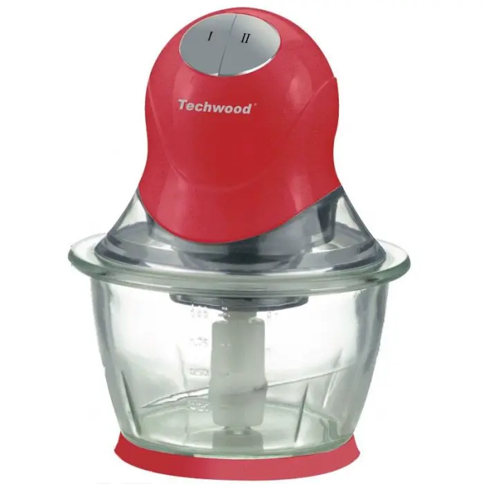 Hâchoir Techwood Grenat Bol Verre 600mL, 2 Vitesses & Lame Inox – THA-085