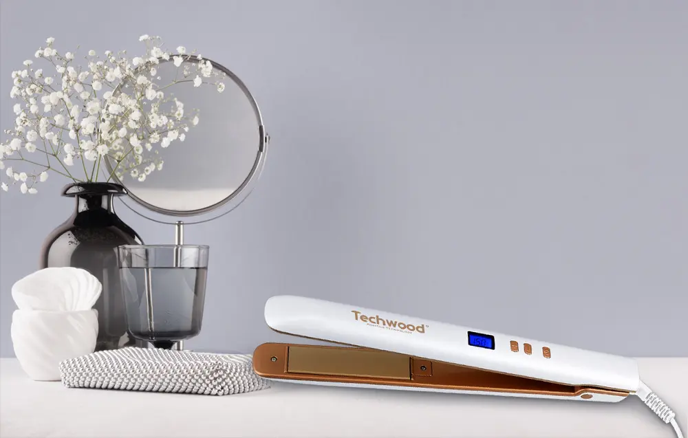 Lisseur à Cheveux Digital Techwood 140-200°C, Plaques Céramiques & Rotation 360° – TFL-291D
