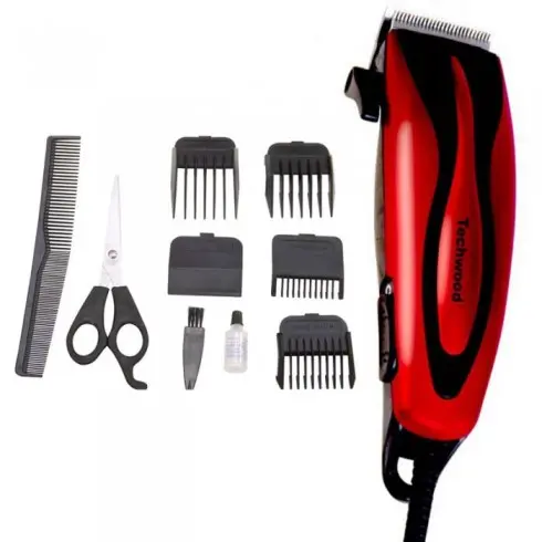 [TWTD60179] Tondeuse à Cheveux Techwood Rouge à Cordon, Lame Inox & Kit Complet Coiffure – TT-625