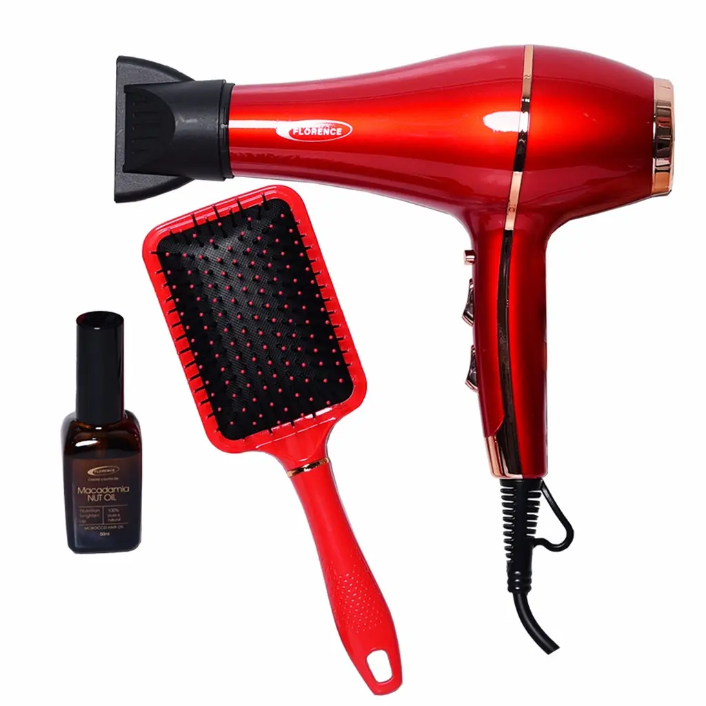 [HK446] Coffret Séche Cheveux + Brosse Florence 13000 RPM 2200W Rouge