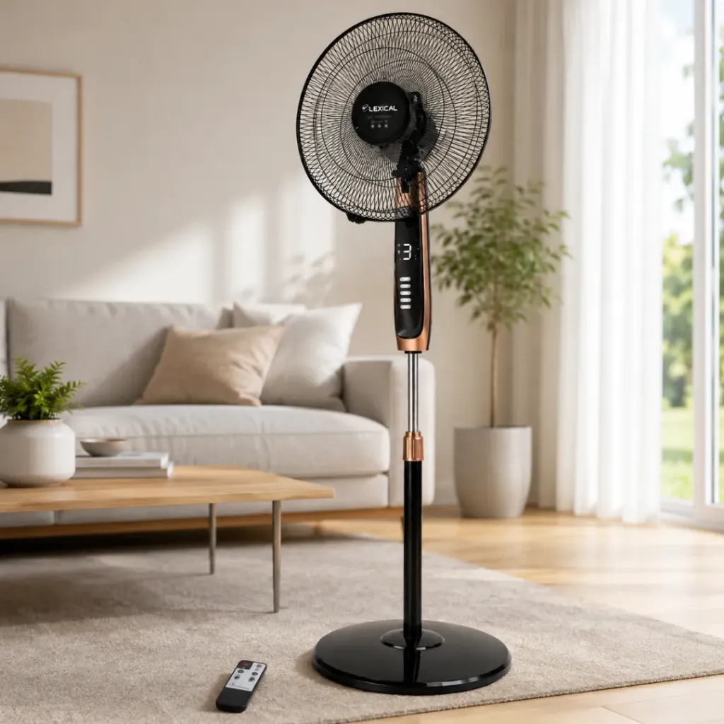 Ventilateur sur Pied Lexical 16" Avec Télécommande 60W Gold