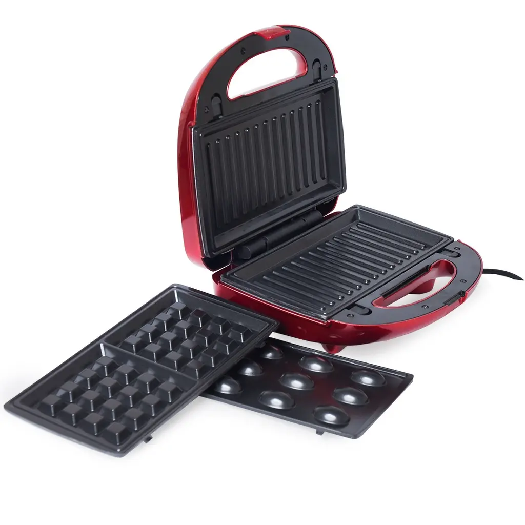 [HK213R] Appareil De Cuisson 3en1 Florence Panini Gaufre Zouza -Rouge