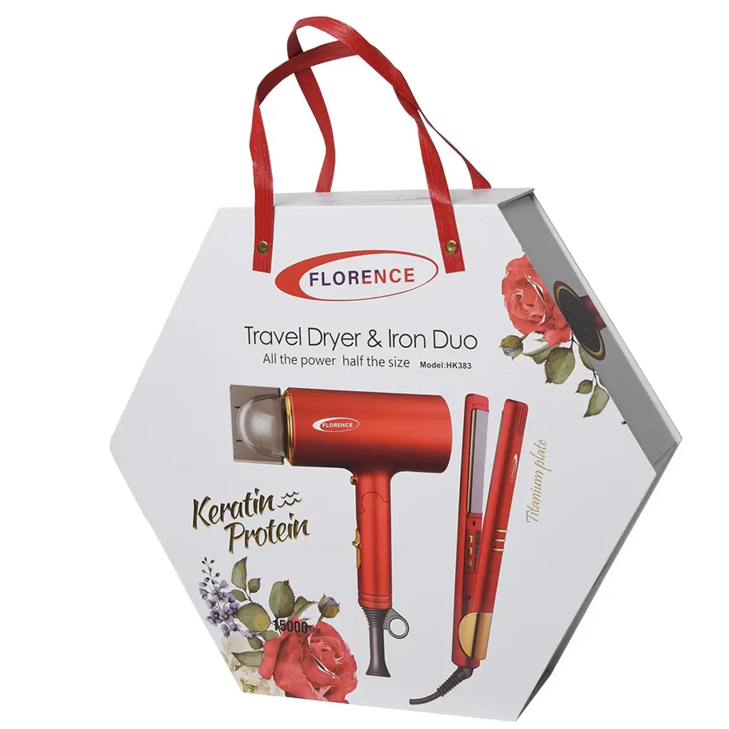 [HK383R] Coffret Sèche-cheveux & Lisseur Florence-Rouge